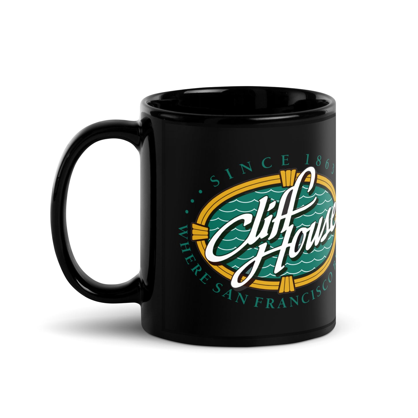 Cliff House Black Glossy Mug