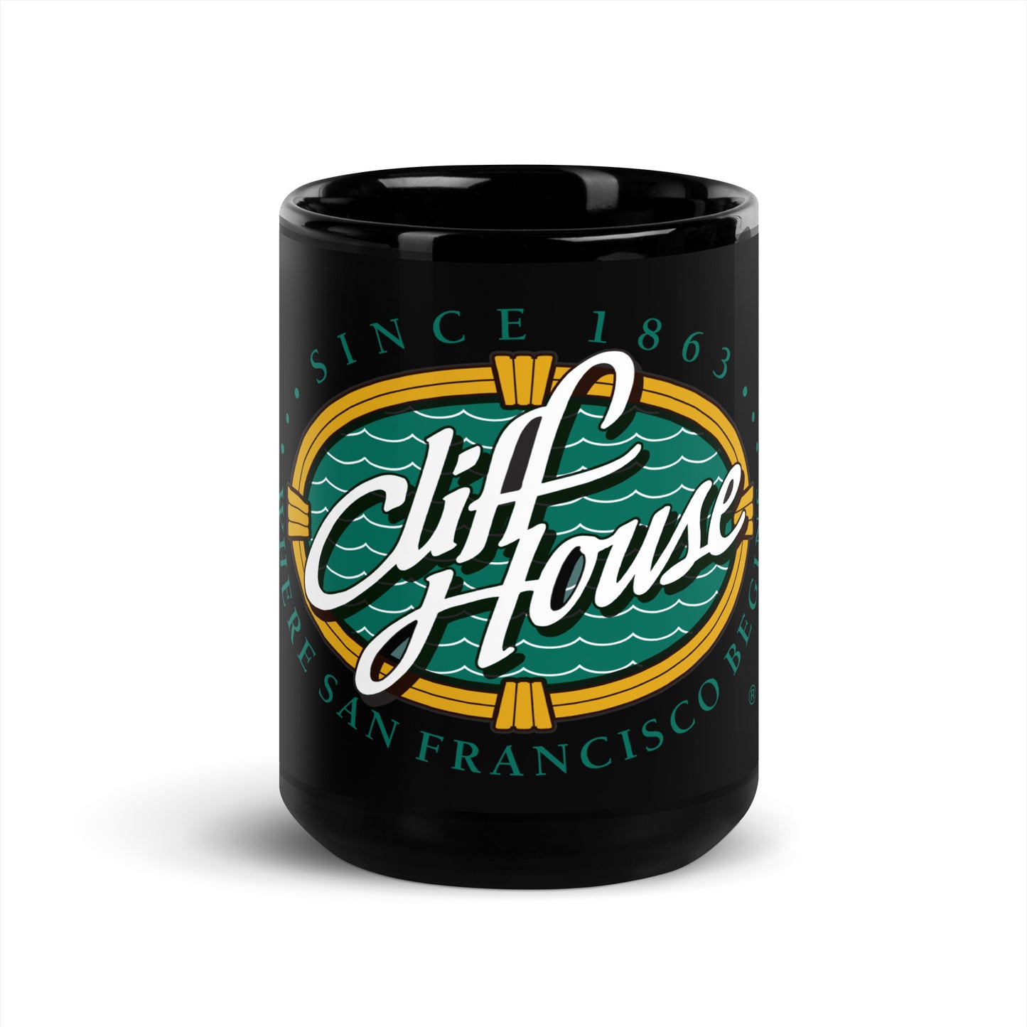 Cliff House Black Glossy Mug